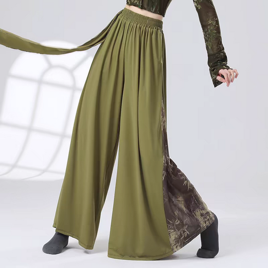 "Green Long Sleeve Ink Wash Style Dance Costume"