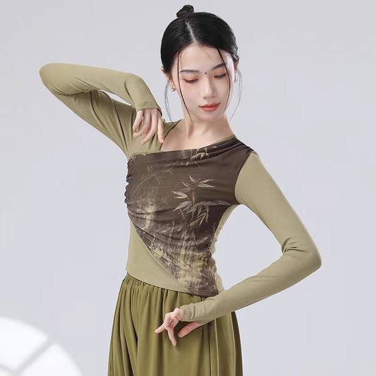 "Green Long Sleeve Ink Wash Style Dance Costume"
